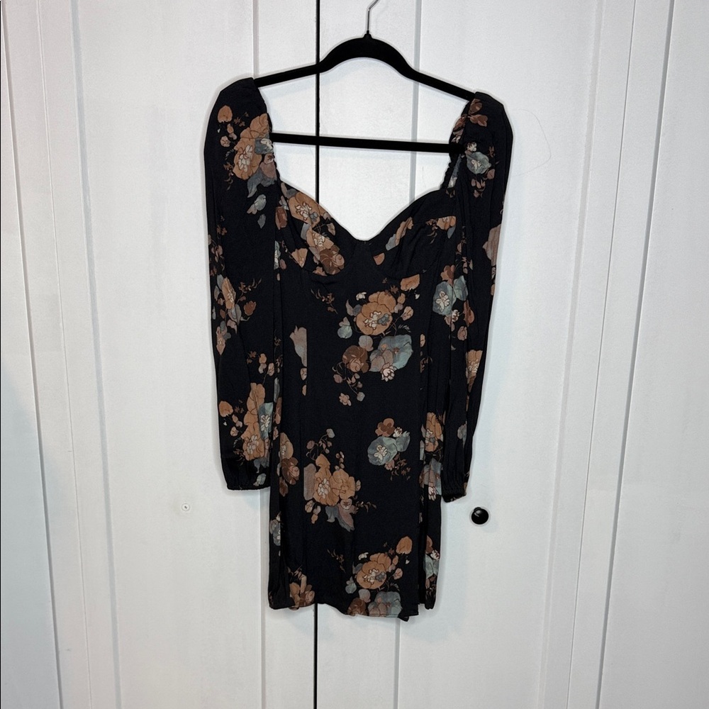 Aritzia Wilfred US6 Novella Black Floral Long Sleeve Mini Dress - Picture 3 of 8